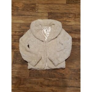White House Black Market Women's Sz Xs Ivory Faux Fur‎ Collared Jacket Coat
